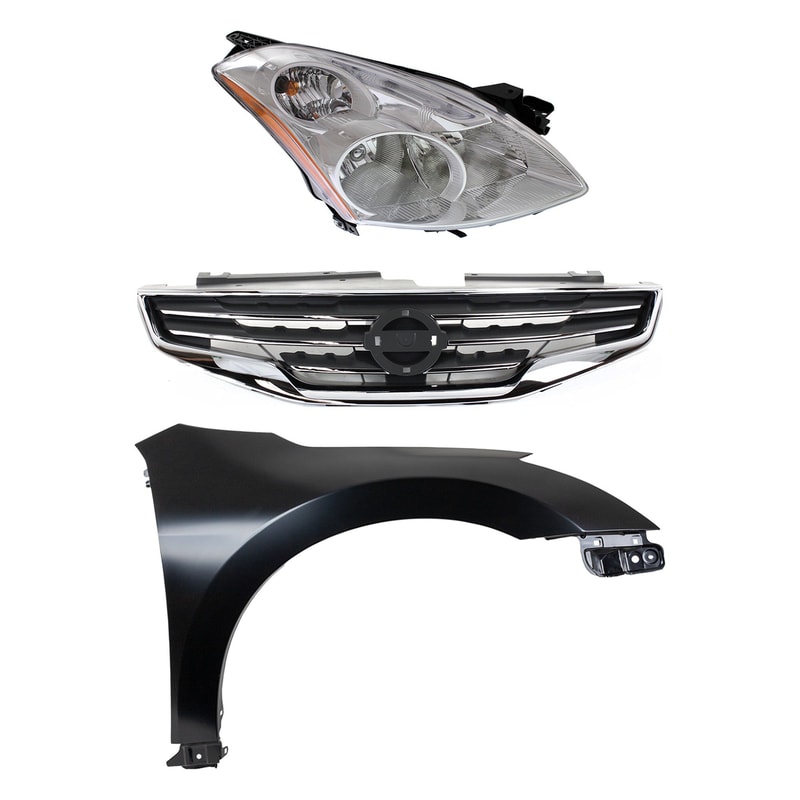 Headlight Assembly for 2010-2012 Nissan Altima Right (Passenger) Side, HID/Xenon Light Source, Includes HID Kit, 3-Piece Kit with Fender and Grille Assembly, Replacement