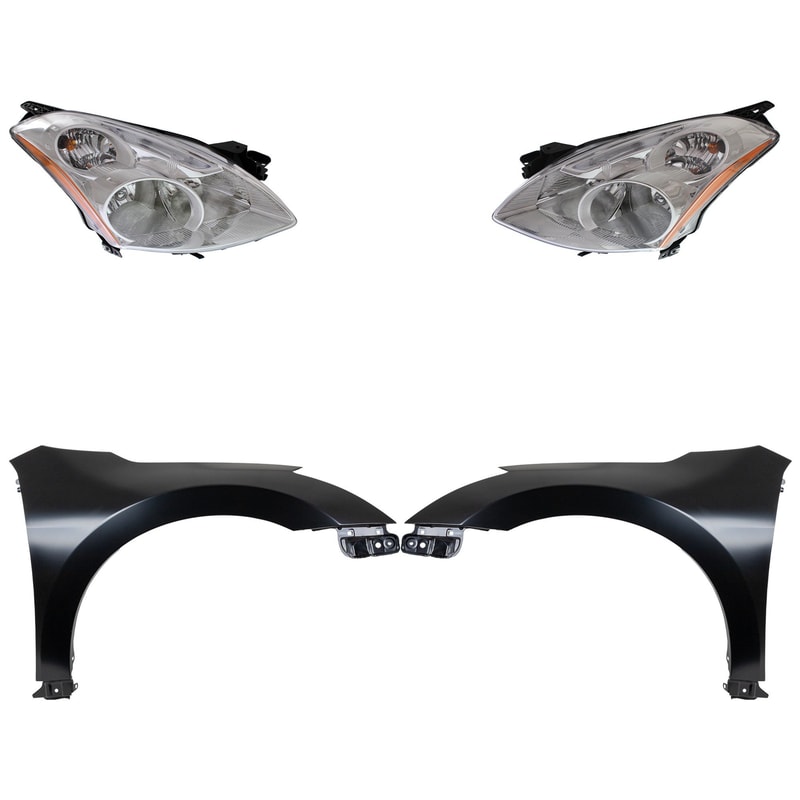Headlight Assembly Kit for 2010-2012 Nissan Altima, Right (Passenger) and Left (Driver), 4-Piece Kit, HID/Xenon Light, Includes HID Kit and Fenders, Replacement 