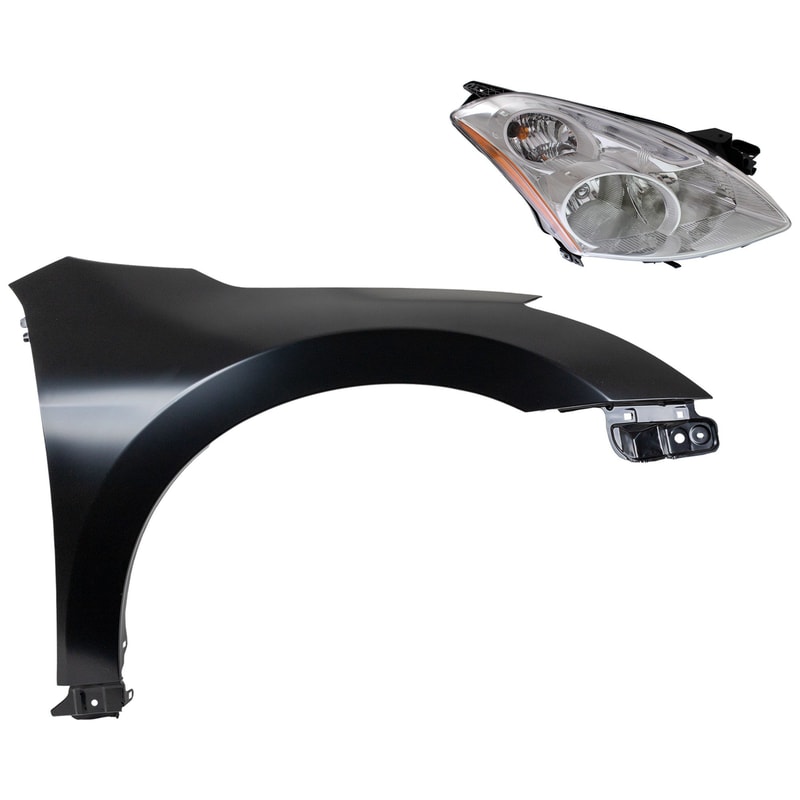 Headlight Assembly for 2010-2012 Nissan Altima Right (Passenger), HID/Xenon, with HID Kit, 2-Piece Kit, with Fender, Replacement