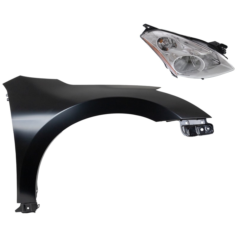 Headlight Kit for 2010-2012 Nissan Altima Right (Passenger) Side, Lens and Housing, Xenon Light, 2-Piece Set, with Fender, Replacement