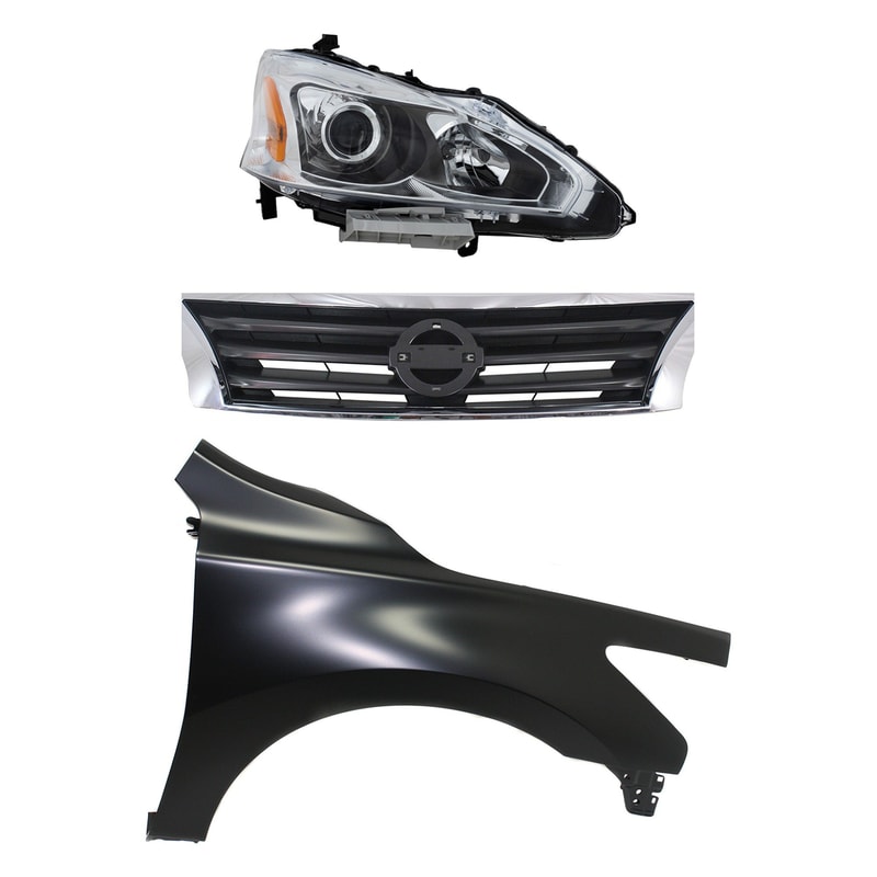 Headlight Assembly for Nissan Altima 2013-2015, Right (Passenger) Side, 3-Piece Kit with Halogen Light, Including Fender and Grille Assembly, Replacement