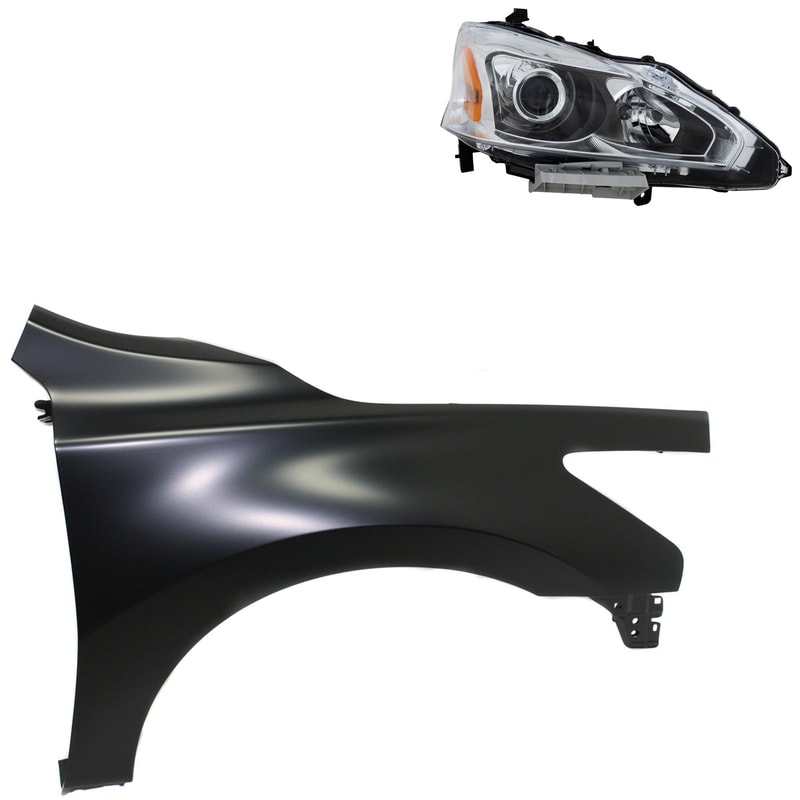 Headlight Assembly Kit for Nissan Altima 2013-2015, Right (Passenger) Side, Halogen, 2-Piece, with Fender Replacement 