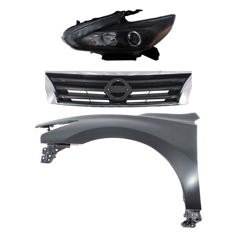 Headlight Assembly for 2013-2015 Nissan Altima Left (Driver) Side, LED 3-Piece Kit with Fender and Grille Assembly Replacement