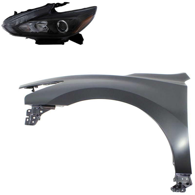 Headlight Assembly Kit for 2013-2015 Nissan Altima, Left (Driver) Side, LED, 2-Piece Kit, with Fender - Replacement