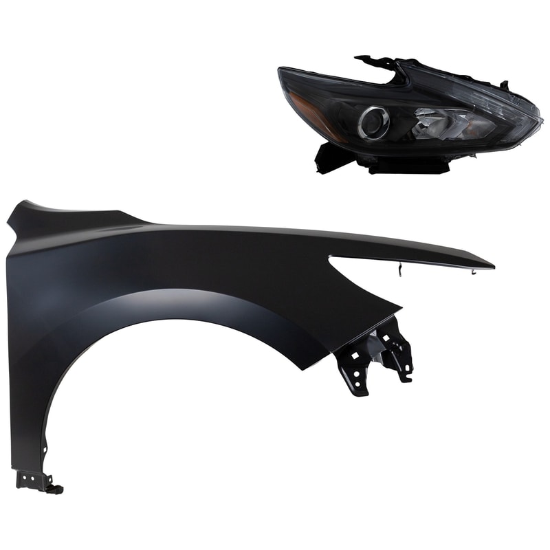 Headlight Assembly Kit for Nissan Altima 2016-2018, Right (Passenger) Side LED Light, 2-Piece Set with Fender, Replacement