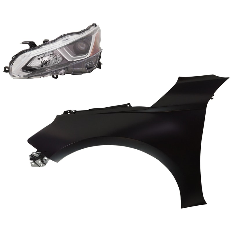 Headlight Assembly Kit for 2019-2021 Nissan Altima S Models, Left (Driver) Side, 2-Piece, with Fender, Halogen, Replacement