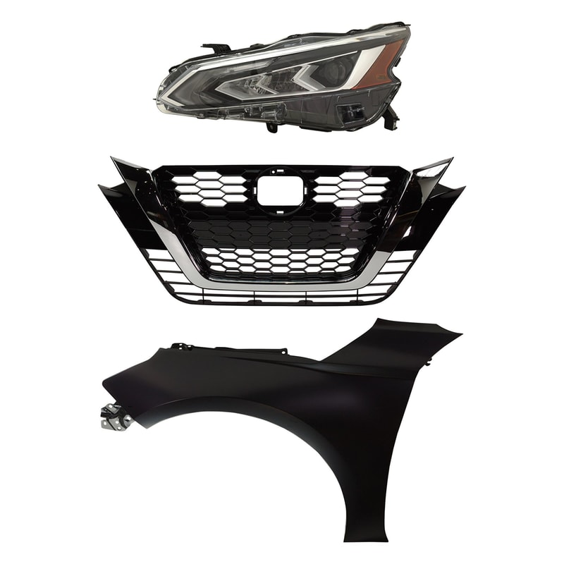 LED Headlight Assembly Kit for Nissan Altima 2019-2022, Left (Driver), 3-Piece with Fender and Grille Assembly, Replacement