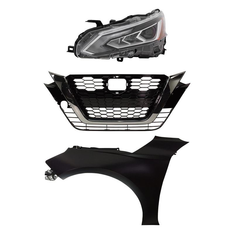 LED Headlight Assembly Kit for NISSAN ALTIMA 2019-2022, Left (Driver), 3-Piece Set, SR Model, Includes Fender and Grille Assembly, Replacement