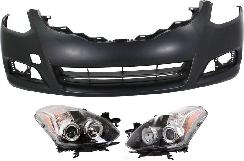 Headlight Assembly for Nissan Altima 2010-2013, Right (Passenger) and Left (Driver), Halogen, 3-Piece kit with Bumper Cover, Replacement