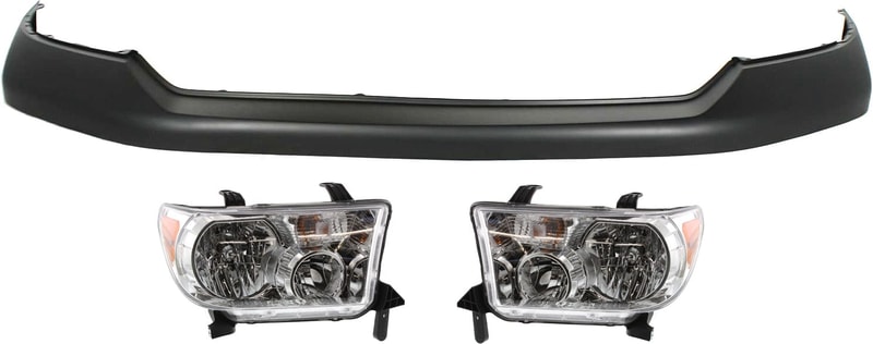 Headlight Assembly Kit for Toyota Tundra (2007-2013), Right (Passenger) and Left (Driver) with Bumper Cover, Halogen, 3-Piece Set, Replacement