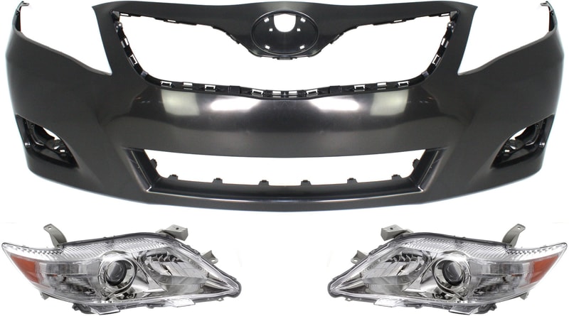 Headlight Assembly Kit for 2010-2011 Toyota Camry, Right (Passenger) and Left (Driver), Halogen, 3-Piece with Bumper Cover Replacement