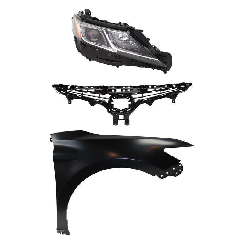 Headlight for Toyota Camry 2018, Right (Passenger) Side, LED, 3-Piece Kit with Lens, Housing, Fender and Grille Assembly, Replacement