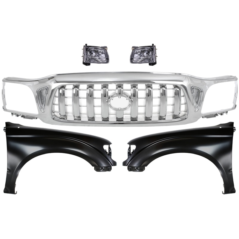 Chrome Shell and Insert Grille Kit for 2001-2004 Toyota Tacoma with 5-Piece Fenders and Headlights Replacement