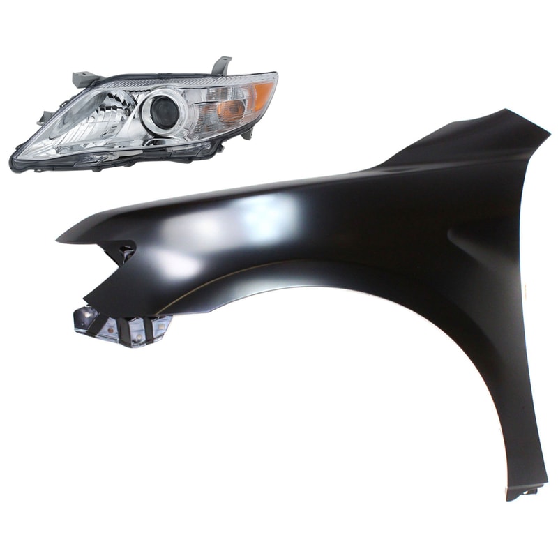 Headlight Assembly Kit for 2010-2011 Toyota Camry, Left (Driver) Side, Halogen, 2-Piece with Fender, Replacement