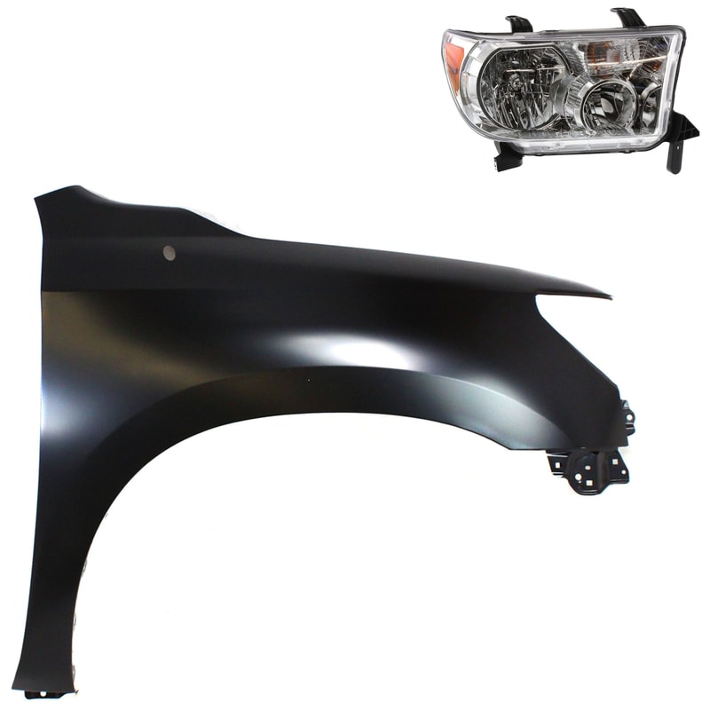 Headlight Assembly for Toyota Tundra 2007-2009 Right (Passenger), Halogen, 2-Piece Kit with Fender, Replacement