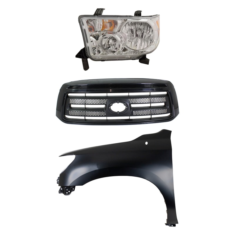Headlight Assembly Kit for 2010-2013 Toyota Tundra, Left (Driver) Side, Halogen, 3-Piece Set Including Fender and Grille Assembly - (CAPA) Replacement