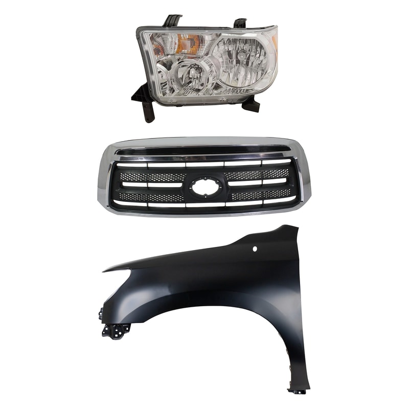 Headlight Assembly Kit for 2010-2013 Toyota Tundra, Left (Driver) Side, Halogen, 3-Piece with Fender and Grille Assembly - (CAPA) Replacement