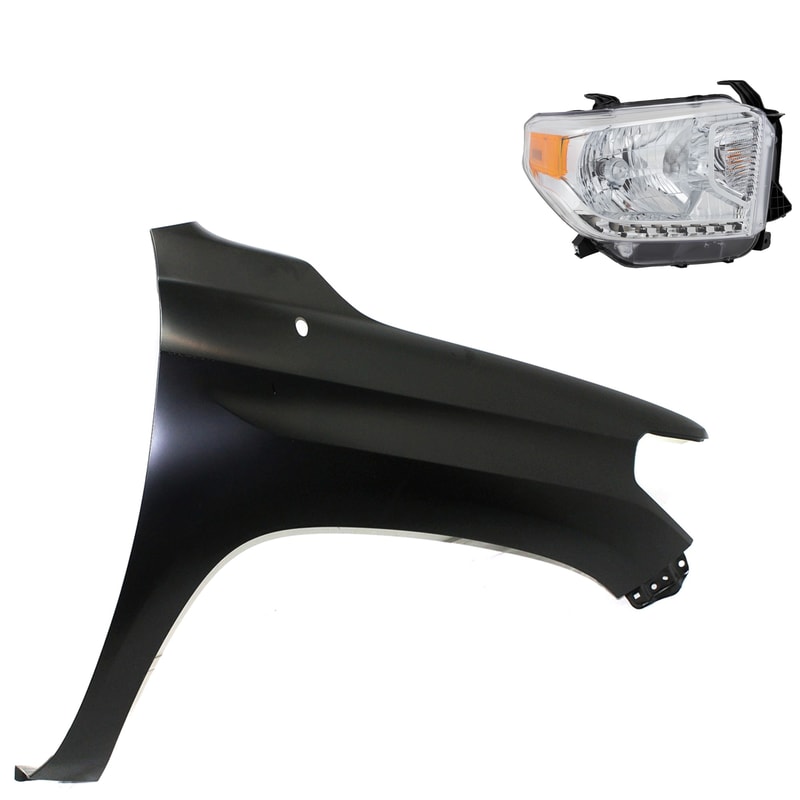 Headlight Assembly for Toyota Tundra 2014-2015 Right (Passenger) Side, Halogen, 2-Piece Kit with Fender, Replacement
