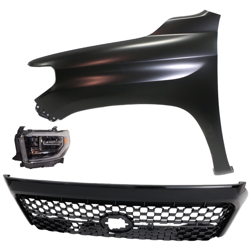 Headlight Assembly Kit for 2018 Toyota Tundra Left (Driver) Side, LED, 3-Piece with Fender and Grille Assembly Replacement