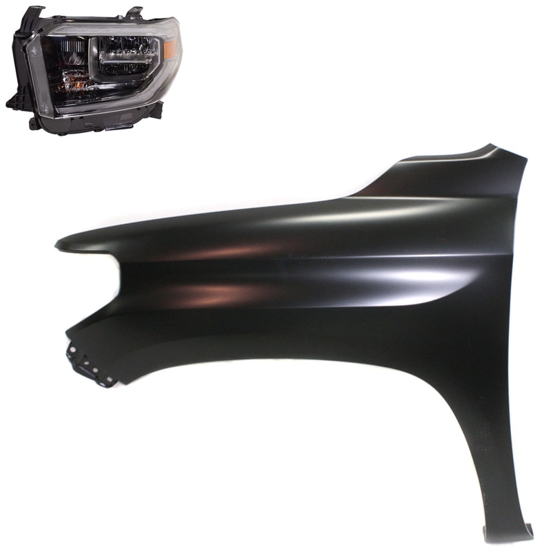 Headlight with Bulb for 2018 Toyota Tundra, Left (Driver), 2-Piece Kit with Fender, Replacement