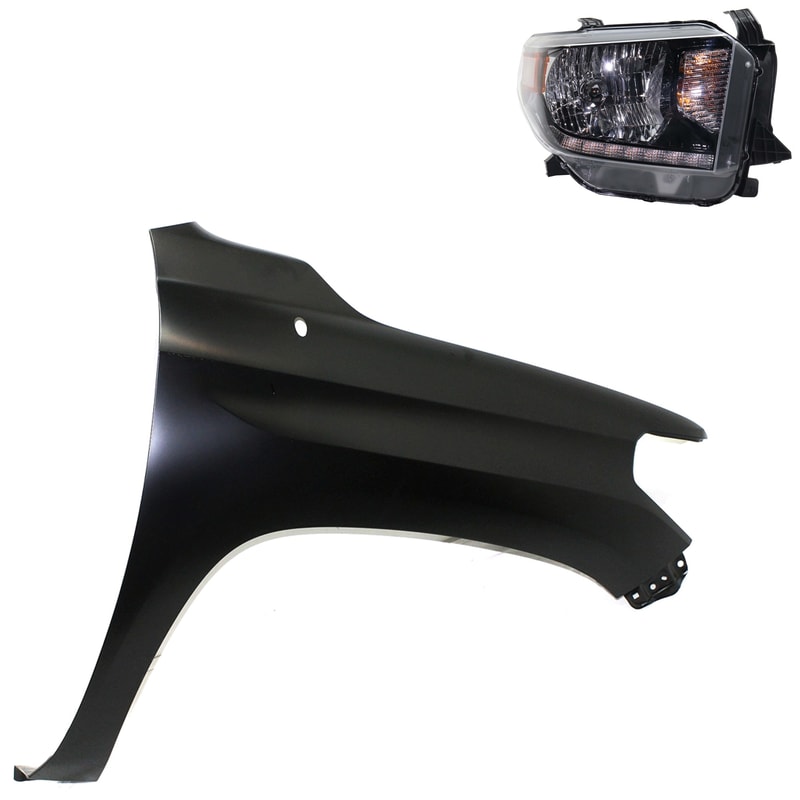 Headlight Assembly Kit for Toyota Tundra 2018-2019, Right (Passenger) Side, Halogen, 2-Piece Kit, Comes with Fender Replacement 