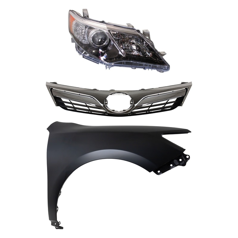 Headlight for 2012-2014 Toyota Camry Right (Passenger) Side, 3-Piece Kit, Lens and Housing, High-Intensity Discharge/Xenon, Suitable for LE/XLE Models with Fender and Grille