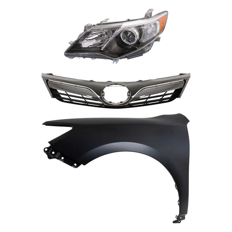 Headlight Kit for Toyota Camry 2012-2014, Left (Driver), 3-Piece Set including Lens, Housing, HID/Xenon, Suitable for LE/XLE Models, with Fender and Grille Replacement