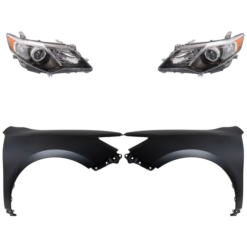 Headlight Kit for 2012-2014 Toyota Camry, Right (Passenger) and Left (Driver), Lens and Housing, High-Intensity Discharge/Xenon, 4-Piece Kit, with Fenders, Replacement