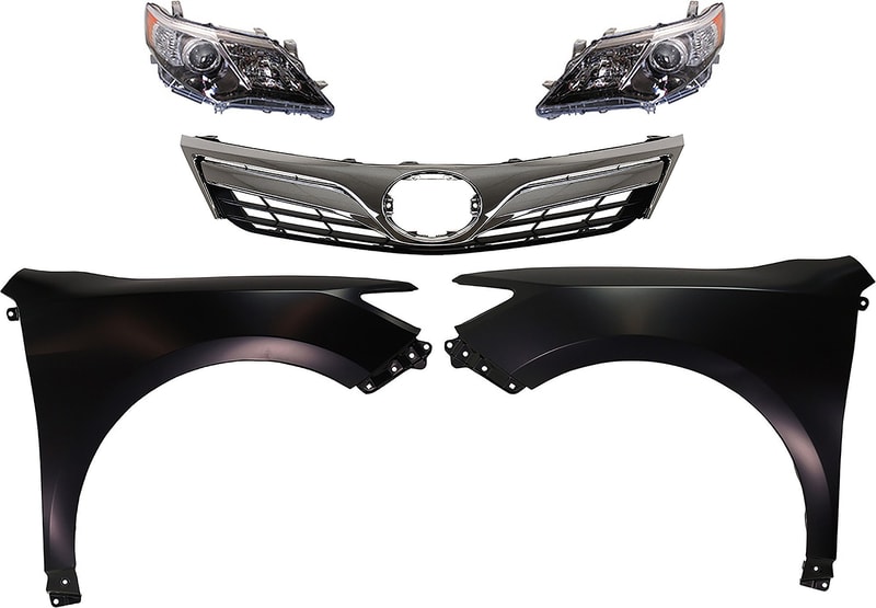 Headlight Kit for 2012-2014 Toyota Camry LE/XLE Models, Right (Passenger) and Left (Driver), 5-Piece Kit including Lens, Housing, HID/Xenon, with Fenders and Grille Replacement