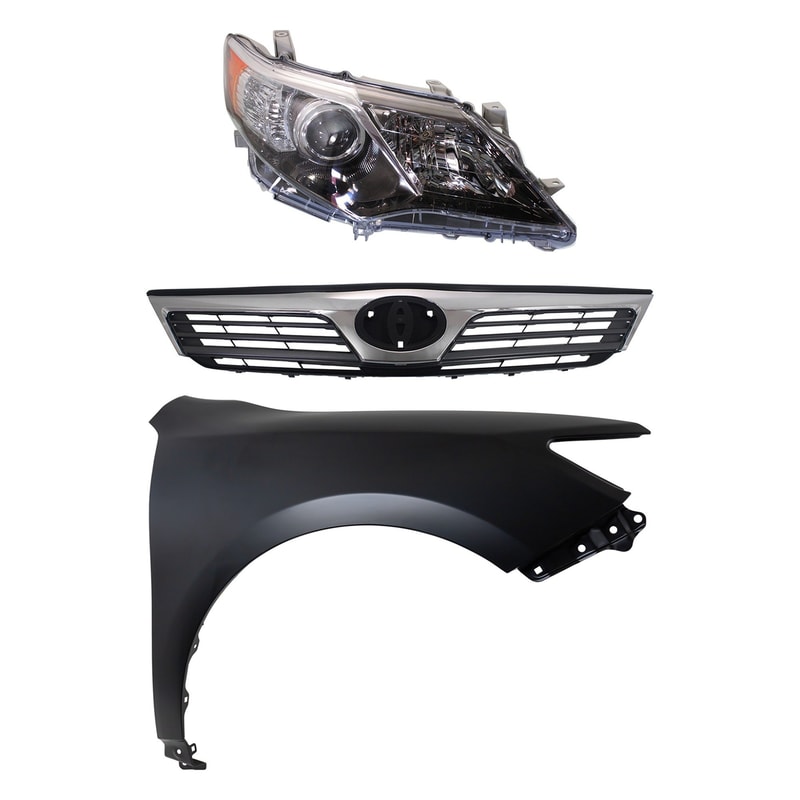 Headlight Replacement Kit for Toyota Camry 2012-2014 Right (Passenger), 3-Piece Kit, Lens and Housing, HID/Xenon, (L Models), with Fender and Grille