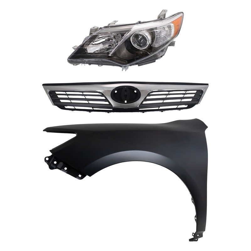 Headlight for Toyota Camry 2012-2014 Left (Driver) 3-Piece Kit, Lens and Housing, HID/Xenon, (L Models), with Fender and Grille Replacement