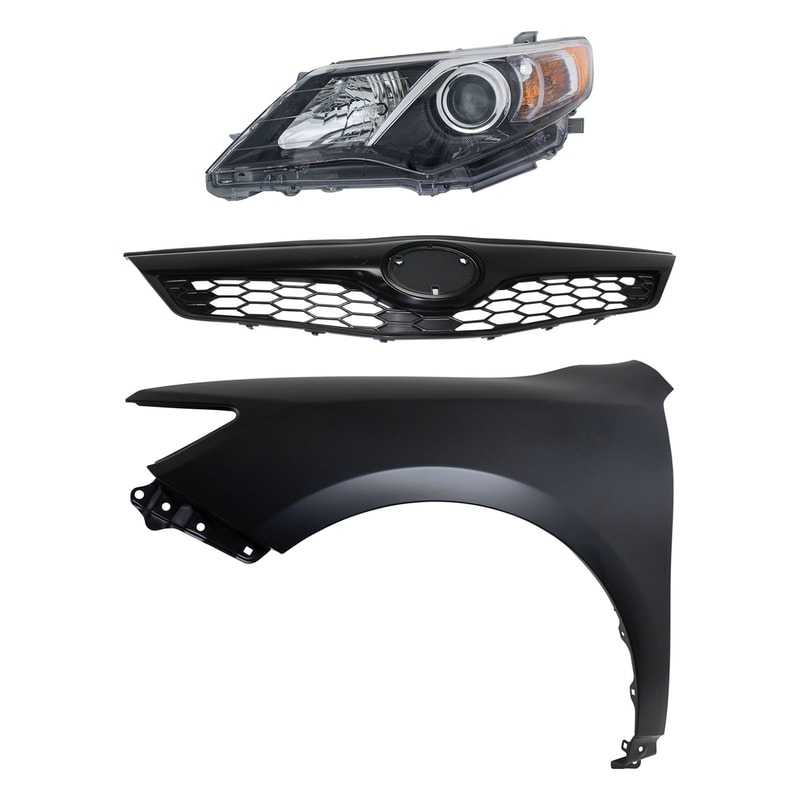 Headlight Assembly for 2012-2014 Toyota Camry Left (Driver), 3-Piece Kit with Halogen, Fender and Grille Assembly Replacement