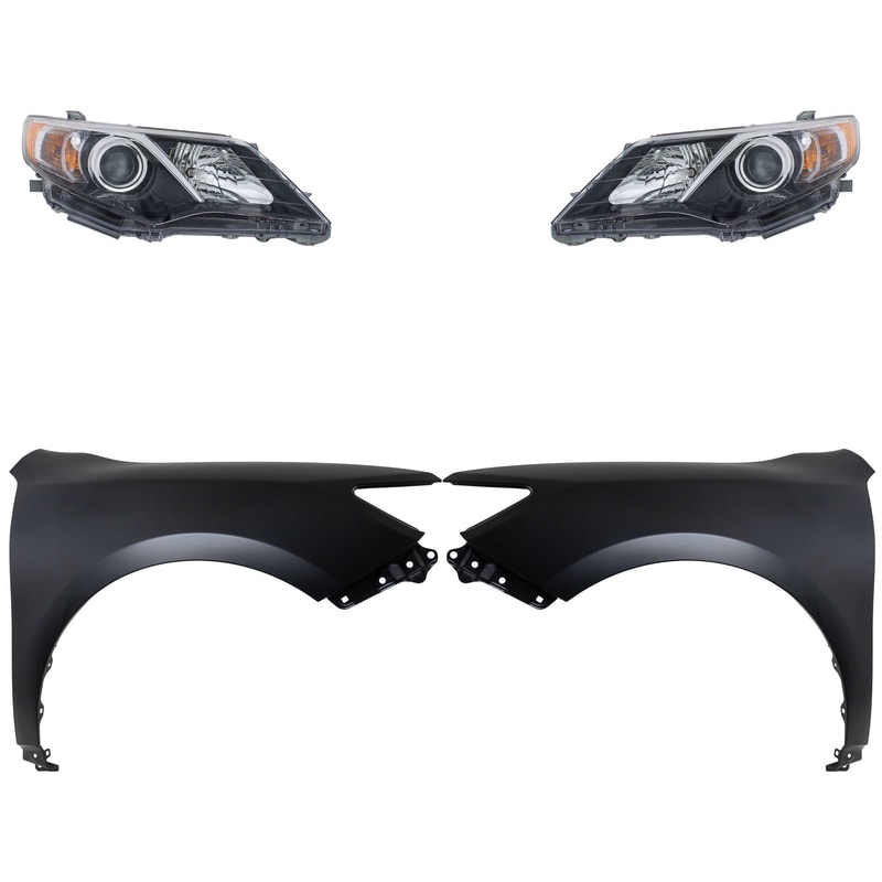 Headlight Assembly for 2012-2014 Toyota Camry, Right (Passenger) and Left (Driver), Halogen, 4-Piece Kit with Fenders, Replacement