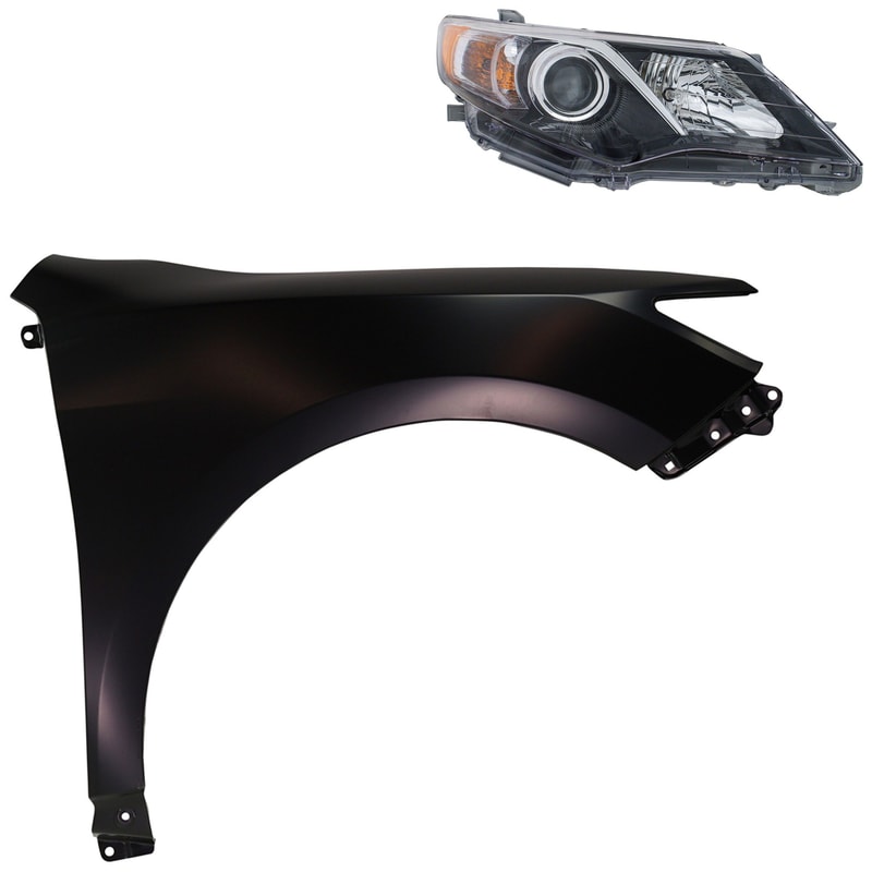 Headlight Assembly for 2012-2014 Toyota Camry, Right (Passenger) Side, Halogen, 2-Piece Kit, with Fender Replacement