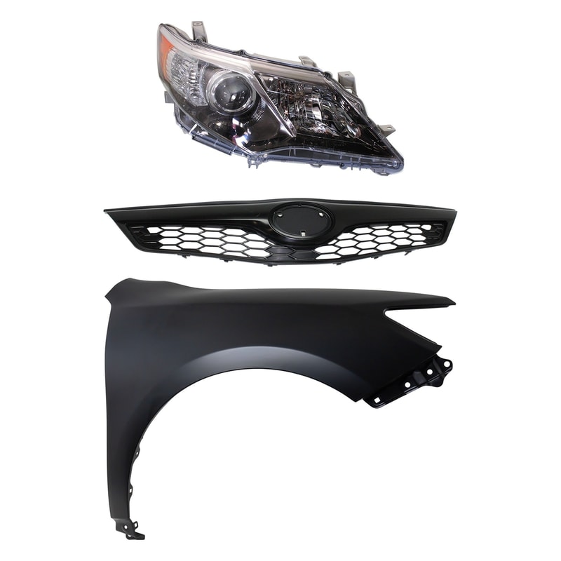 Headlight Kit for 2012-2014 Toyota Camry SE/SE Sport Models, Right (Passenger) Side, HID/Xenon Light, Lens and Housing, 3-Piece Kit, with Fender and Grille Assembly Replacement