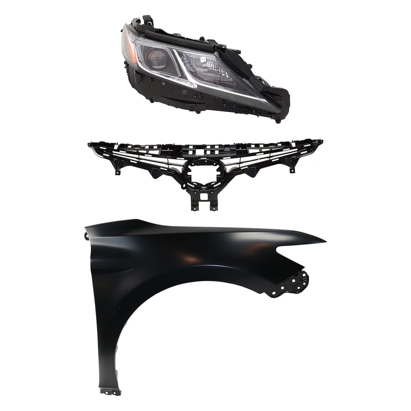 Headlight for Toyota Camry 2018-2018, Right (Passenger) Side, Lens and Housing, LED, 3-Piece Kit, Includes Fender and Grille Assembly - (CAPA) Replacement