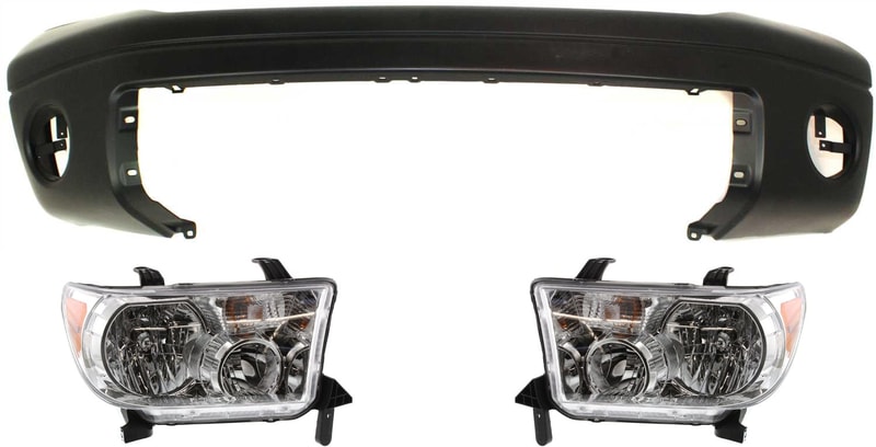 Headlight Assembly Kit for 2007-2013 Toyota Tundra, Includes Right (Passenger) and Left (Driver) Halogen Lights, 3-Piece with Bumper Cover, Replacement