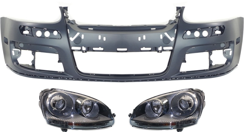 Headlight Kit for 2005-2010 Volkswagen Jetta / 2006-2007 GTI, Right (Passenger) and Left (Driver) Side, Lens and Housing, Xenon, 3-Piece with Bumper Cover Replacement