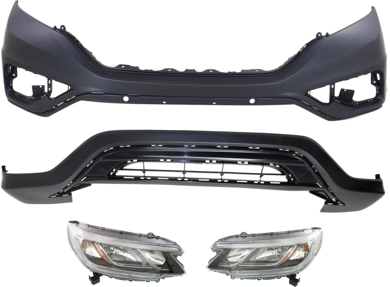 Headlight Assembly for 2015-2016 Honda CR-V, Right (Passenger) and Left (Driver), Halogen, 4-Piece Kit with Bumper Covers, Replacement