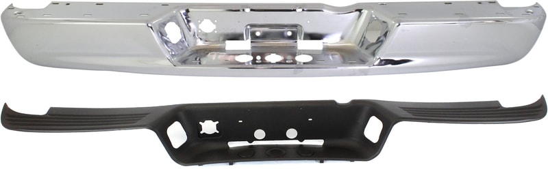 Step Bumper, Face Bar, and Center Pad Kit for 2002-2009 Dodge Full Size Pickup - With Pad Provision Without Mounting Bracket, Chrome, Steel, Fleetside, Replacement