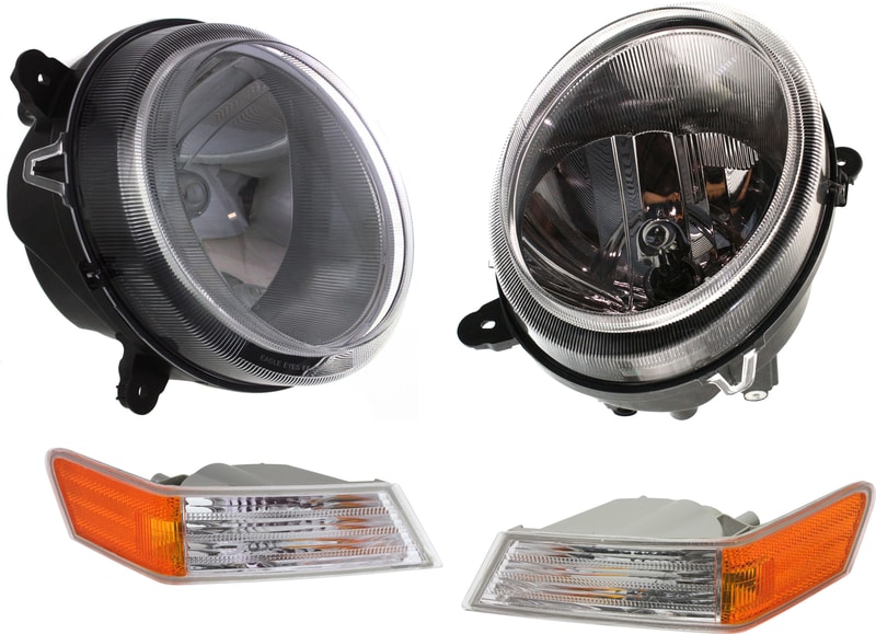 Headlight Assembly for Jeep Patriot 2007-2017, Right (Passenger) and Left (Driver), Halogen, 4-Piece kit with Corner Lights, Replacement