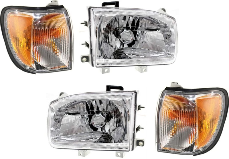 Headlight Assembly for Nissan Pathfinder 1999-2004, Right (Passenger) and Left (Driver), Halogen, 4-Piece kit with Corner Lights, Replacement