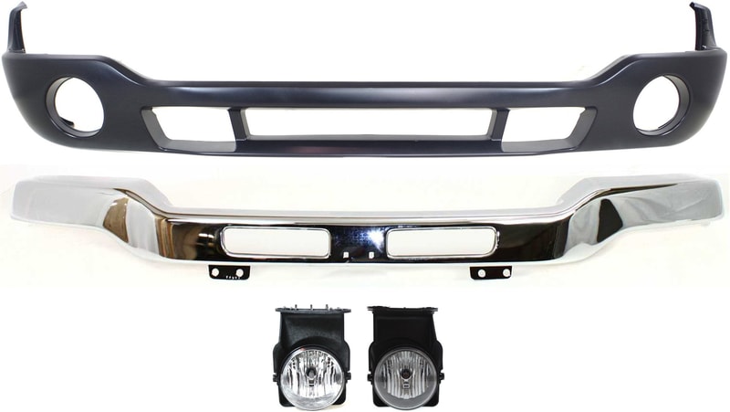 Front Bumper Kit for 2004-2007 GMC Sierra, 4-Piece Set with Bumper Cover and Fog Lights, Replacement