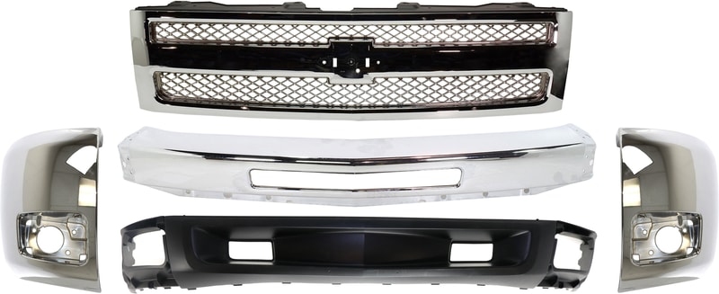 5-Piece Kit Grille for 2009-2013 Chevrolet Silverado 1500 with Fog Lights, Tow Hook Holes, Bumper, Bumper Ends, and Lower Air Deflector Replacement