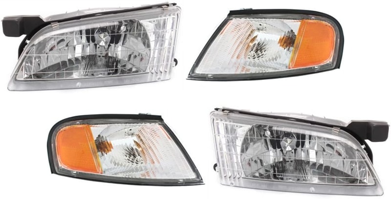 Headlight Assembly Kit for 1998-1999 Nissan Altima, Right (Passenger) and Left (Driver) Side, 4-Piece kit with Corner Lights, Halogen, Replacement