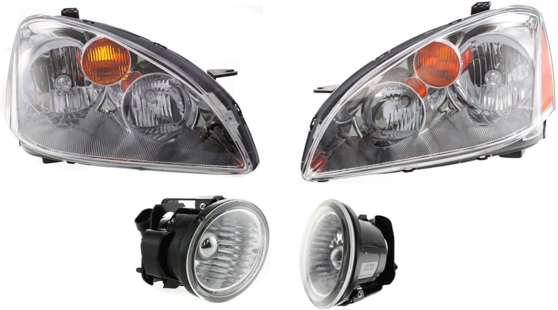 Headlight Assembly Kit for 2002-2004 Nissan Altima, Right (Passenger) and Left (Driver), Halogen, 4-Piece Kit with Fog Lights, Replacement