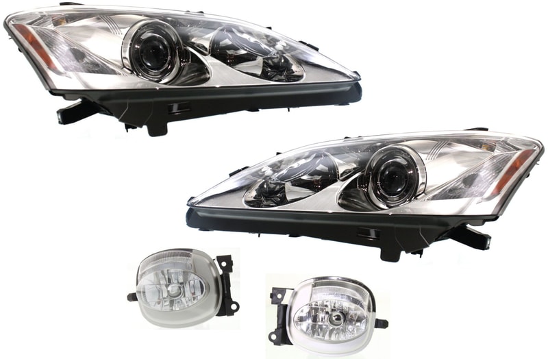 Headlight Kit for 2007-2009 Lexus ES350, Right (Passenger) and Left (Driver), Lens and Housing, Halogen, 4-Piece with Fog Lights - Replacement