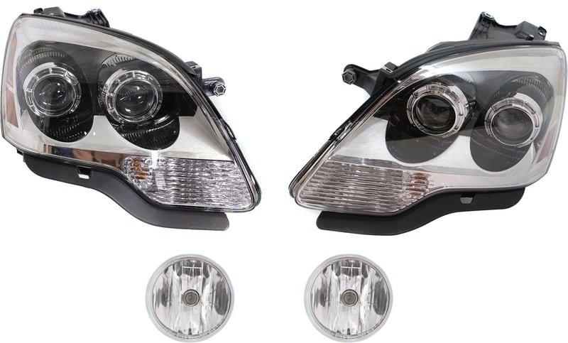 Headlight Assembly Kit for GMC Acadia 2008-2012, Right (Passenger) and Left (Driver), Halogen, 4-Piece with Fog Lights, Replacement