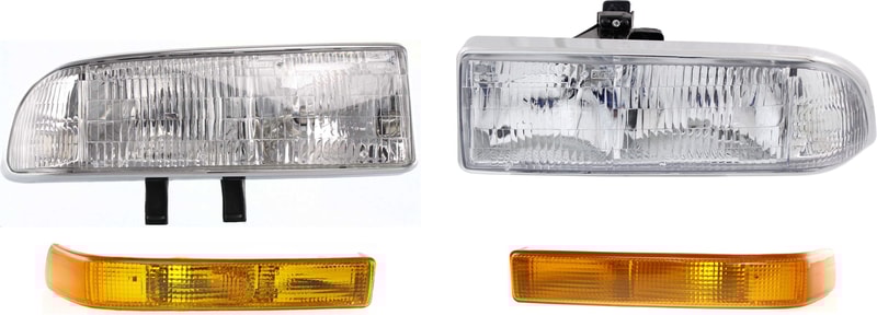 Headlight Assembly Kit for Chevrolet Blazer 1998-2005 / S10 1998-2004, Right (Passenger) and Left (Driver), 4-Piece, Halogen, with Turn Signal Lights, Replacement