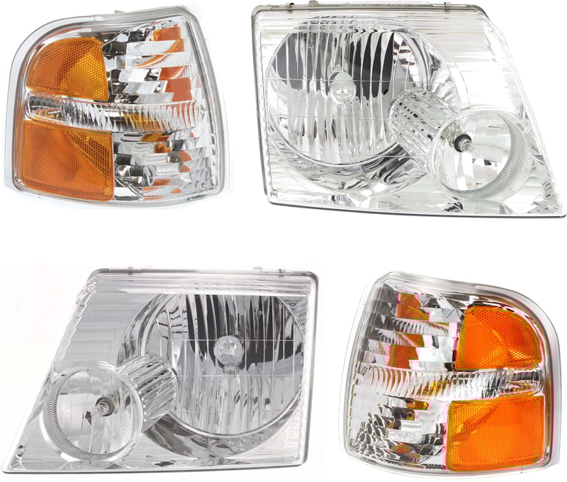 Headlight Assembly for Ford Explorer 2002-2004, Right (Passenger) and Left (Driver) with Corner Lights, 4-Piece Kit, Replacement